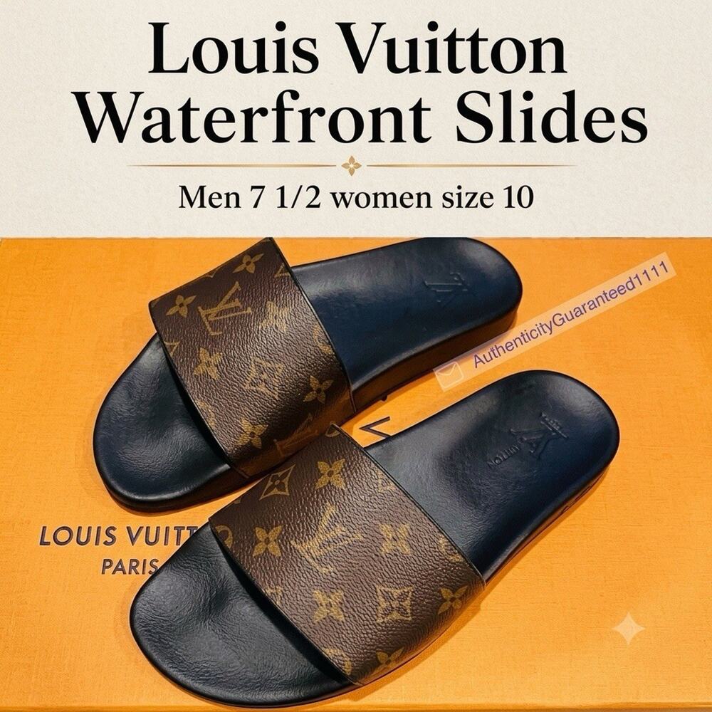 Louis Vuitton Waterfront Mule Monogram Canvas Black Slides Sandals Mens 7.5 W 10